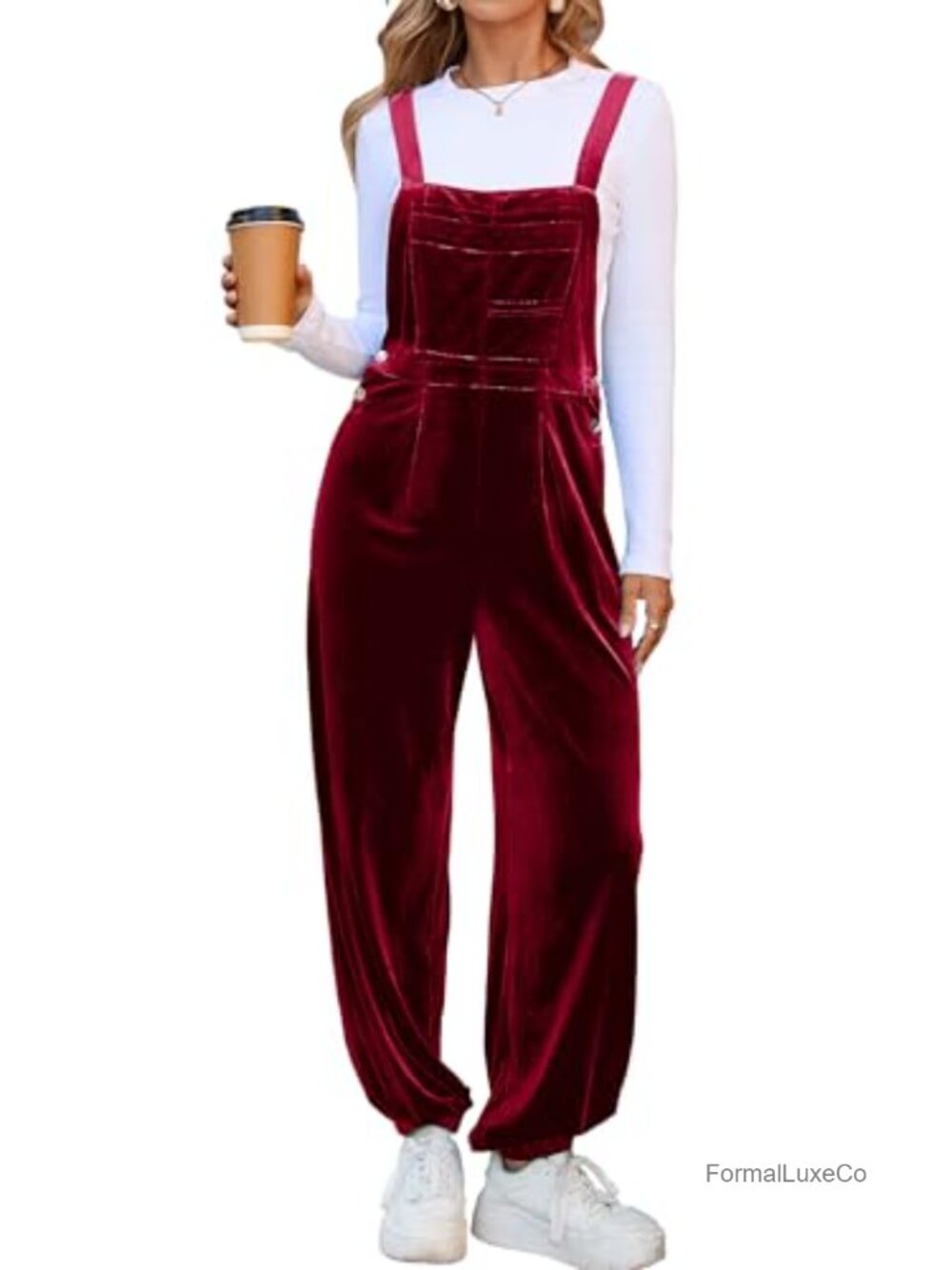 Velvet Overall Jumpsuit Loose Fit Adjustable Straps Sleeveless Bib